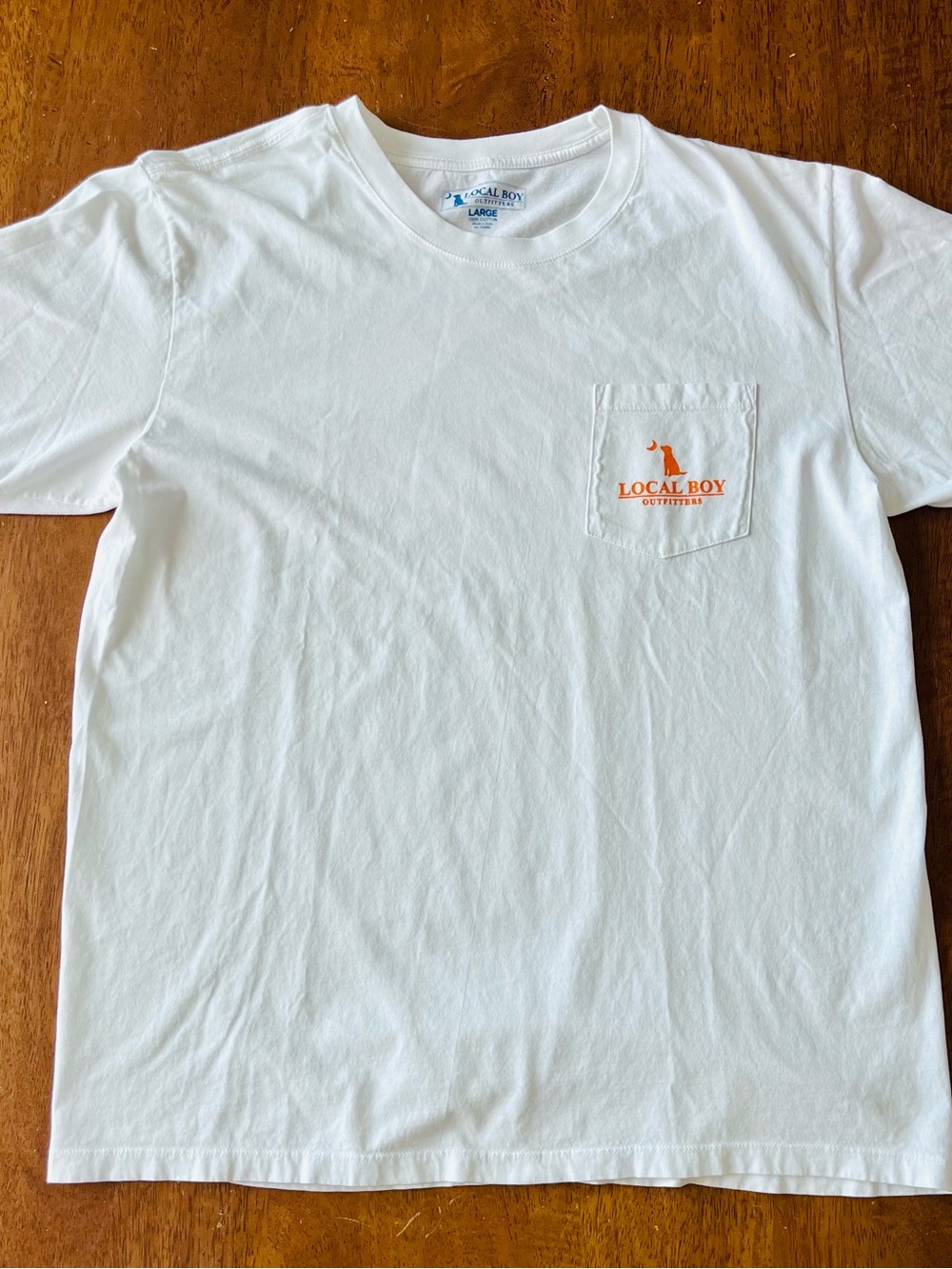 Local Boy Outfitters Men's White Short-Sleeve Pocket Tee with Orange Logo
